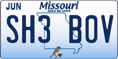 MO license plate SH3B0V