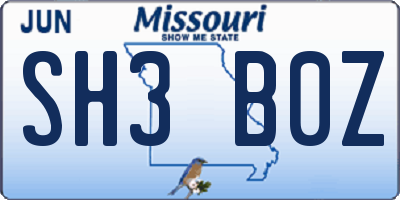 MO license plate SH3B0Z