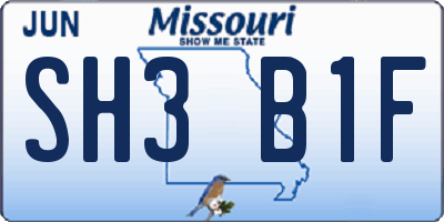 MO license plate SH3B1F