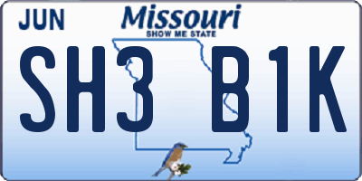MO license plate SH3B1K