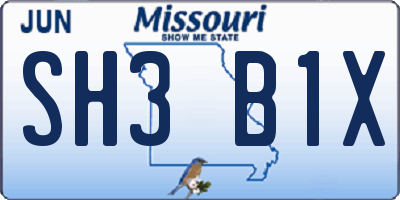 MO license plate SH3B1X