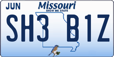 MO license plate SH3B1Z