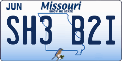 MO license plate SH3B2I