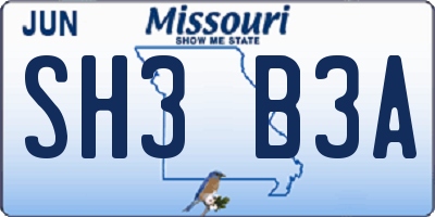MO license plate SH3B3A