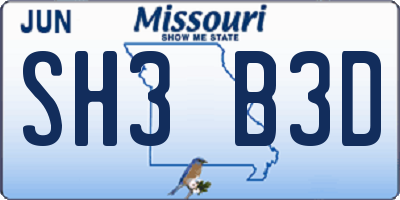 MO license plate SH3B3D