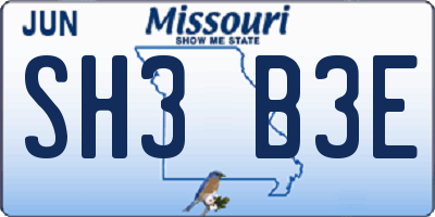 MO license plate SH3B3E