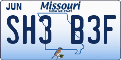 MO license plate SH3B3F