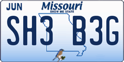 MO license plate SH3B3G