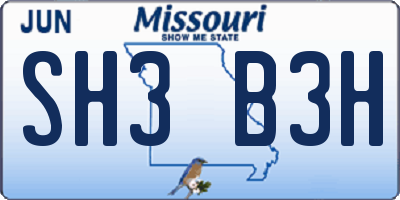 MO license plate SH3B3H