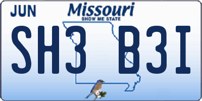 MO license plate SH3B3I