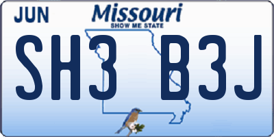 MO license plate SH3B3J