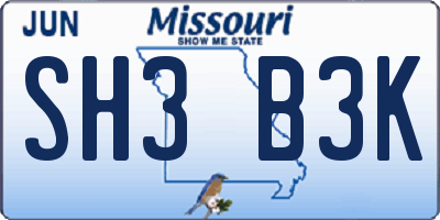 MO license plate SH3B3K