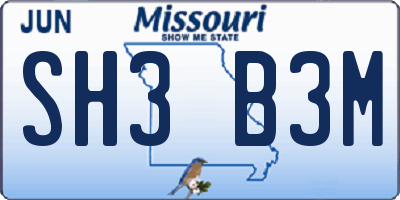 MO license plate SH3B3M