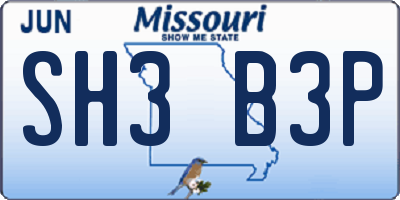 MO license plate SH3B3P