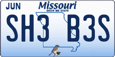 MO license plate SH3B3S