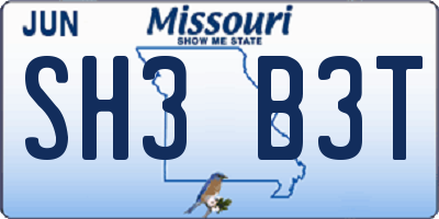 MO license plate SH3B3T