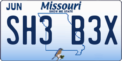 MO license plate SH3B3X