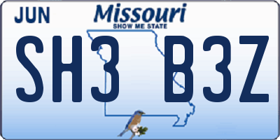 MO license plate SH3B3Z