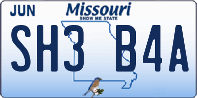 MO license plate SH3B4A