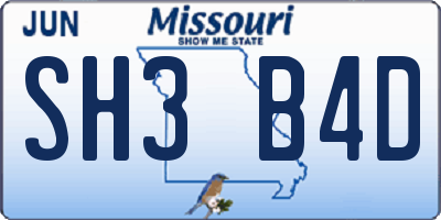 MO license plate SH3B4D