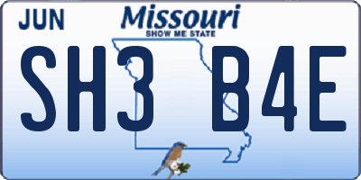 MO license plate SH3B4E