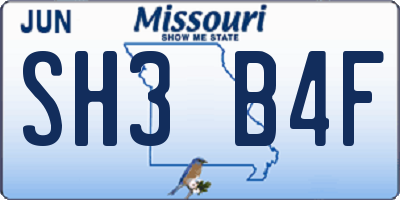 MO license plate SH3B4F