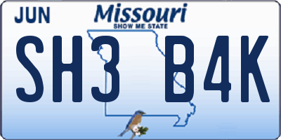 MO license plate SH3B4K