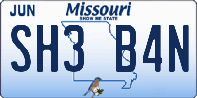 MO license plate SH3B4N