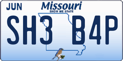 MO license plate SH3B4P