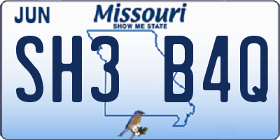 MO license plate SH3B4Q