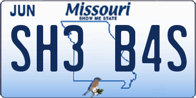 MO license plate SH3B4S