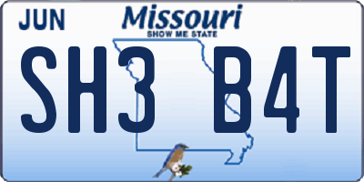 MO license plate SH3B4T