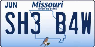 MO license plate SH3B4W