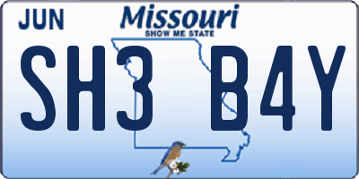 MO license plate SH3B4Y