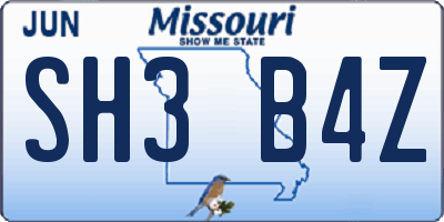 MO license plate SH3B4Z