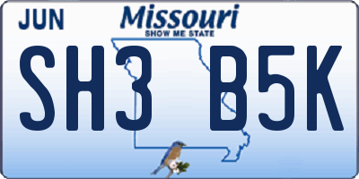 MO license plate SH3B5K