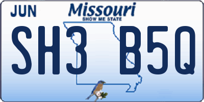 MO license plate SH3B5Q