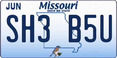 MO license plate SH3B5U