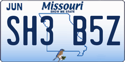 MO license plate SH3B5Z