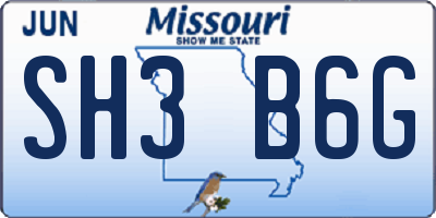 MO license plate SH3B6G