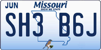 MO license plate SH3B6J