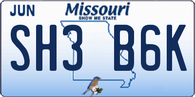 MO license plate SH3B6K
