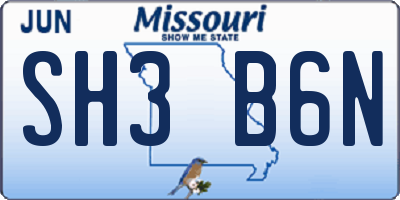 MO license plate SH3B6N