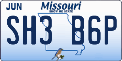 MO license plate SH3B6P