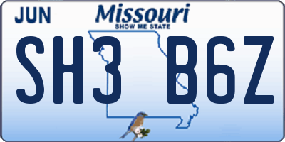 MO license plate SH3B6Z