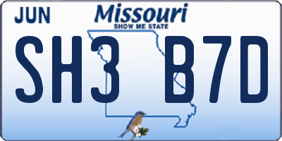 MO license plate SH3B7D