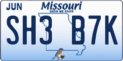 MO license plate SH3B7K