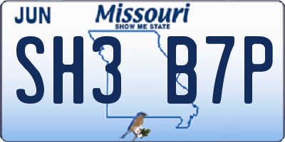 MO license plate SH3B7P