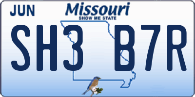 MO license plate SH3B7R