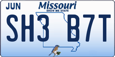 MO license plate SH3B7T